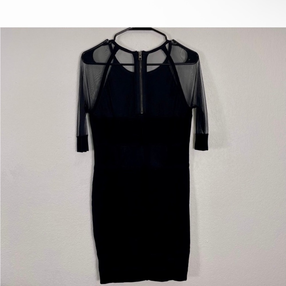 All Saints Black Midi Dress with Mesh Sleeves - Picture 2 of 8